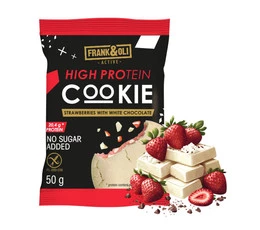 FRANK&OLI Ciastko Proteinowe TRUSKAWKA BIAŁA CZEKOLADA 50g