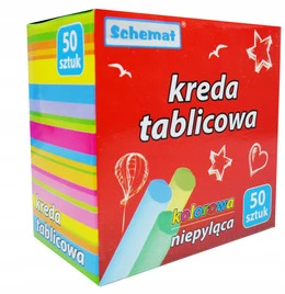 KREDA TABLICOWA SZKOLNA CHODNIKOWA KOLOROWA ZESTAW 50SZT. BEZPYŁOWA SCHEMAT