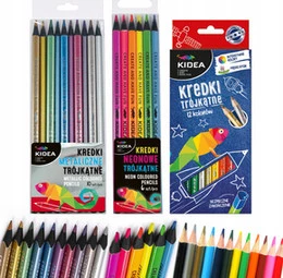 Kredki Szkolne Ołówkowe Kidea NEONOWE x6 METALICZNE x10 i TRADYCYJNE x12