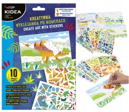 Kreatywna wyklejanka po numerach Dinozaury Kidea (10 arkuszy, 200 naklejek)