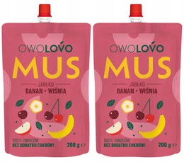 2x OwoLovo Mus JABŁKO BANAN WIŚNIA Dla Dzieci Bez Cukrów 200g