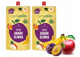 OWOLOVO Mus Owocowy 100% JABŁKO BANAN ŚLIWKA Bez Dodatku Cukru 300g x2