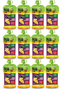 12x BOB SNAIL Smoothie BANAN Czarna PORZECZKA Bez Dodatku Cukru Mus 120g