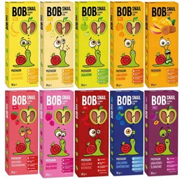 BOB SNAIL Przekąska Owocowa MIX SMAKÓW 30g x 10 Sztuk Bez Cukru i Glutenu