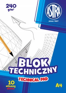 Blok techniczny A4 240g 10 arkuszy biały Astra