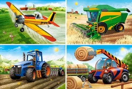 Puzzle 4w1 Układanka Wieś POJAZDY ROLNE Traktor Samolot Pole 4+ Castorland
