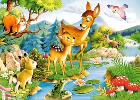 Puzzle 120 Układanka Zwierzęta JELONKI Las Jelonek Jeleń Rzeka 6+ Castor