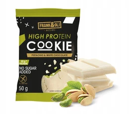FRANK&OLI Ciastko Proteinowe PISTACJA BIAŁA CZEKOLADA Miękkie 50g