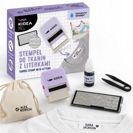 Stempel do tkanin z literkami KIDEA – fioletowy i beżowy, 0,1 kg