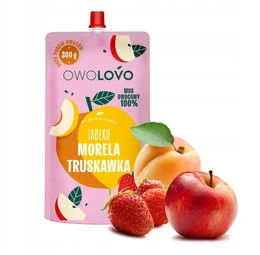 OWOLOVO Mus Owocowy 100% JABŁKO MORELA TRUSKAWKA Bez Dodatku Cukru 300g