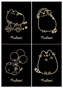 4 X ZESZYT A5, 60 KARTEK, KRATKA Z MARGINESEM, PUSHEEN BLACK, KOTEK KOT