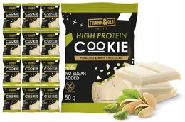 FRANK&OLI Ciastko Proteinowe PISTACJA BIAŁA CZEKOLADA Miękkie 50g x12