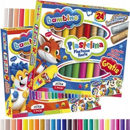 Bambino Plastelina Szkolna 24 Kolory Dla Dzieci Złoty Srebrny + Podkładka