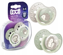 LOVI Smoczek Silikonowy Dynamiczny 2 Sztuki Day&Night JEŻ Jeże 0-6M+ 22/929