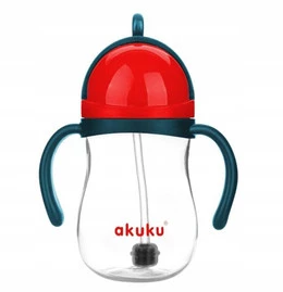 Akuku Kubek Kubek Niekapek Ze Słomką Odważnikiem CZERWONY 280ml 9M+ Akuku
