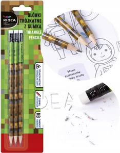 Ołówki Trójkątne Z Gumką HB Minecraft Pixel Game 3 Szt. Kidea