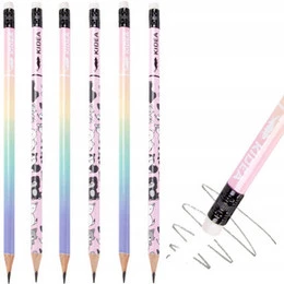 6x Ołówek szkolny trójkątny z gumką HB Kidea mix 