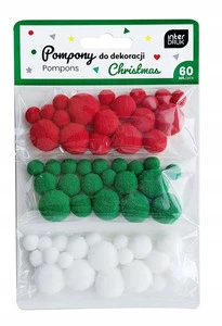 INTERDRUK Pompony Dekoracyjne do Prac Plastycznych 60 szt. CHRISTMAS