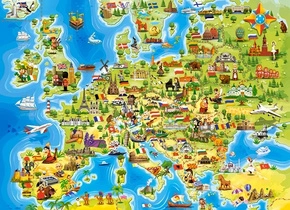 Puzzle 100 Układanka Dla Dzieci MAPA EUROPY Słynne Miejsca 6+ Castor