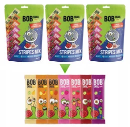 3x BOB SNAIL Pasek 7 Smaków x 14g OWOCOWE PRZEKĄSKI MIX Pasków 100% Owoce