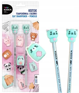 2x Ołówek HB Temperówka Zestaw Szkolny KOTEK Kot Dla Dzieci Kidea