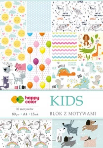 Blok Papier Kreatywny Ozdobny z Motywami KIDS A4/15K 80g Happy Color