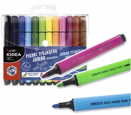 Flamastry Pisaki TRÓJKĄTNE JUMBO 12 Kolorów Kidea