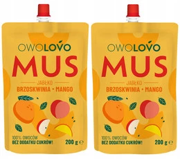 2x OwoLovo Mus JABŁKO BRZOSKWINIA MANGO Dla Dzieci Bez Cukrów 200g