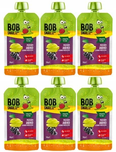 6x BOB SNAIL Smoothie JABŁKO CZARNA PORZECZKA Bez Dodatku Cukru Mus 120g