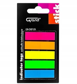 Zakładki Indeksujące Foliowe Proste GRAND GR-087-25 12x45mm 5kol x 25szt