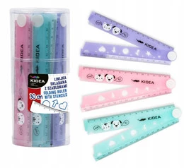 36x Linijka Składana PASTELOWA z Szablonami 30cm KIDEA 97418