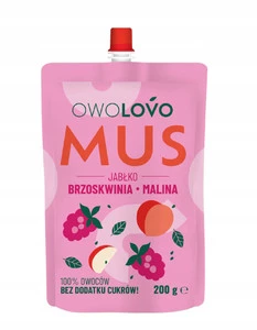 OWOLOVO PREMIUM mus owocowy JABŁKO BRZOSKWINIA MALINA 200g SMAK 3owoce