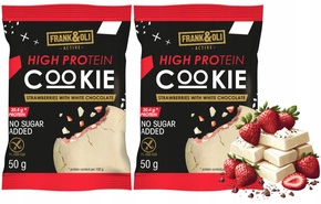 FRANK&OLI Ciastko Proteinowe TRUSKAWKA BIAŁA CZEKOLADA 50g x2