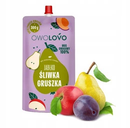 OWOLOVO Mus Owocowy 100% JABŁKO ŚLIWKA GRUSZKA Bez Dodatku Cukru 300g