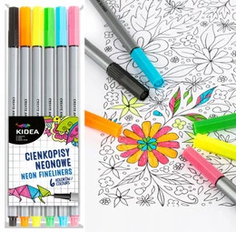 KIDEA Cienkopisy Kolorowe NEONOWE 6 Kolorów Precyzyjne