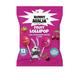 Lizaki Bunny Ninja Truskawka-Wiśnia – Bez Cukru, Bez Glutenu, 12 Sztuk (130 g)
