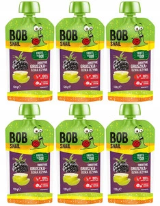 6x BOB SNAIL Smoothie GRUSZKA JEŻYNA Bez Dodatku Cukru Mus 120g