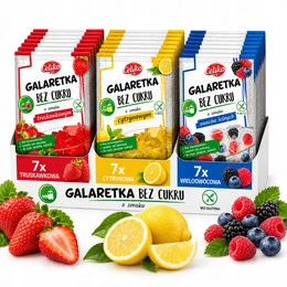 Galaretka Celiko BEZ CUKRU Truskawkowa, Cytrynowa, Owoce leśne MIX 21 szt.