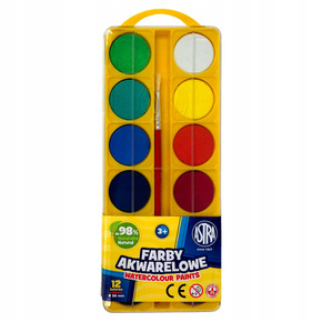 Farby Akwarelowe Wodne Dla Dzieci 12 Kolorów + Pędzelek 3+ Astra