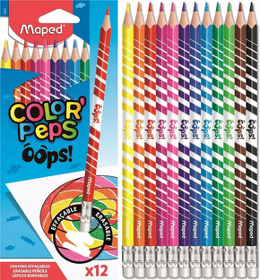 Kredki Ołówkowe Ścieralne Z Gumką Color'Peps Oops! 12 Kolorów 4+ Maped