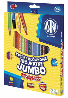 Kredki Ołówkowe Trójkątne Jumbo Z Temperówką 18 Kolorów 3+ Astra