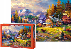Puzzle 1500 Układanka Krajobraz Góry CHATKA Wodospad Rzeka 9+ Castor