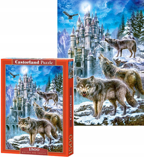 Puzzle 1500 Zamek Zima Zwierzęta WILKI Góry Układanka 9+ Castor