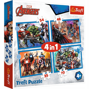 Puzzle 4w1 Układanka AVENGERS Iron Man Hulk THOR MARVEL 4+ Trefl 34386