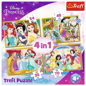 Puzzle 4w1 Układanka Disney KSIĘŻNICZKI Bella Arielk Śnieżka 4+ Trefl 34385