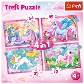 Puzzle 4w1 Układanka Dla Dzieci JEDNOROŻCE i Magia Koniki 4+ Trefl 34389