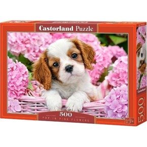 Puzzle 500 Pup In Pink Flowers Castorland