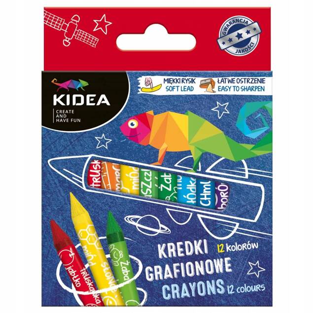 Kredki Szkolne Świecowe Grafitowe Intensywne Kolory 12 Kolorów Kidea KG12KA