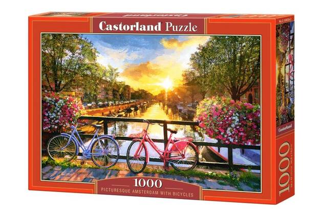 PUZZLE OBRAZ AMSTERDAM KWIATY ROWERY 1000 CASTOR