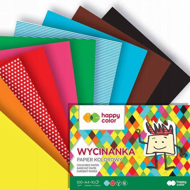 Papier Kolorowy Wycinanka A4 10 Kartek KOLOROWY Happy Color